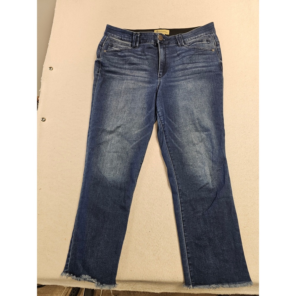 Democracy Ab Solution Straight Leg Jeans Blue Frayed Hem Size 16 Dark‎ Wash